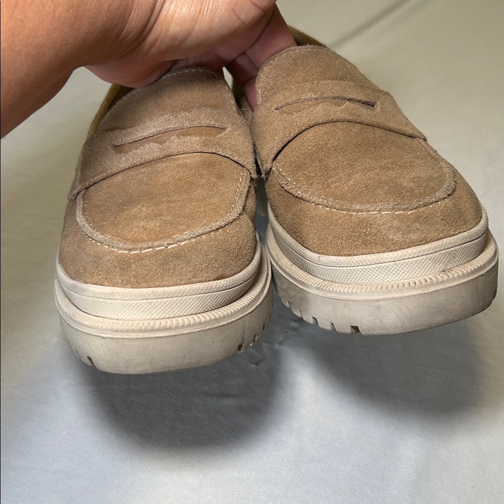 Patina Zoe Suede Slip On Platform Loafers Chunky Tan Round Toe Size 8.5 - Picture 9 of 16